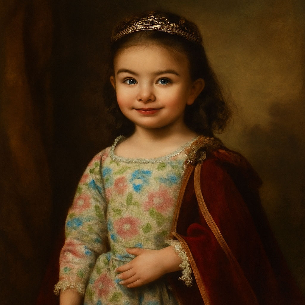 A cute little girl with a messy face from spaghetti sauce stands confidently on a chair in a cozy kitchen, while a blurred boy reaches out near the table with a bowl of half-eaten spaghetti in the foreground.