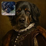 A close-up photo of a large black and brown dog lying down on a patch of grass and dirt, looking directly at the camera with soulful eyes, capturing a peaceful and contemplative moment.