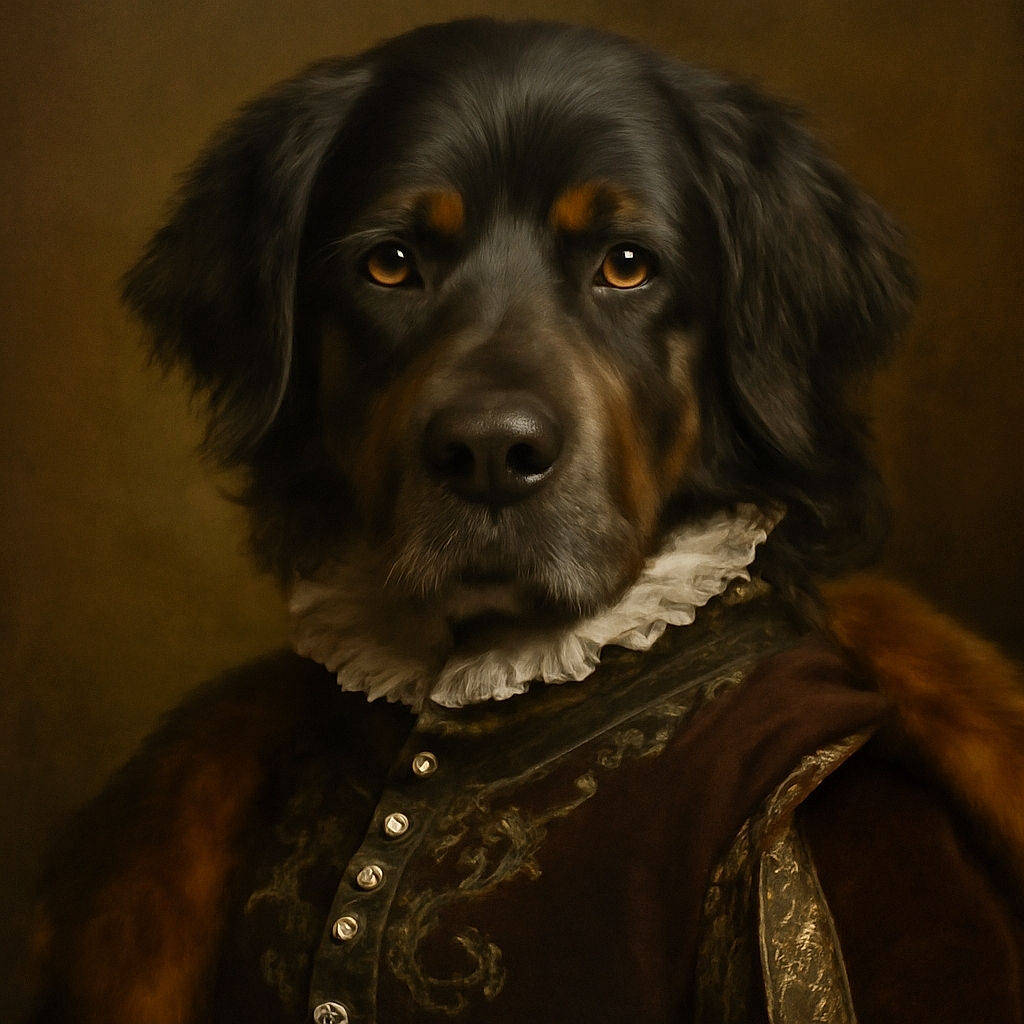 A close-up photo of a large black and brown dog lying down on a patch of grass and dirt, looking directly at the camera with soulful eyes, capturing a peaceful and contemplative moment.