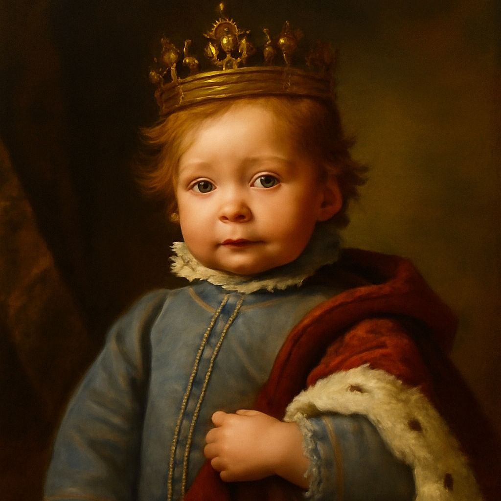 A close-up photo of a baby wrapped in a soft blue blanket, looking curiously at the camera with a gentle smile, while an adult's lower face is partially visible in the background, creating an intimate and cozy atmosphere.