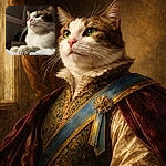 A regal cat soaks up golden sunlight, chin raised like royalty and whiskers spread like victory flags — plotting world domination between naps while its pink nose and green eyes steal the show.