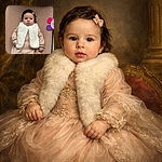 A fuzzy-scarved baby lounges like a tiny fashion influencer — bow in the hair, tongue peeking, and a bright teether staging a colorful cameo at the edge of the frame. Cozy, adorable, and full of snack-demand potential.