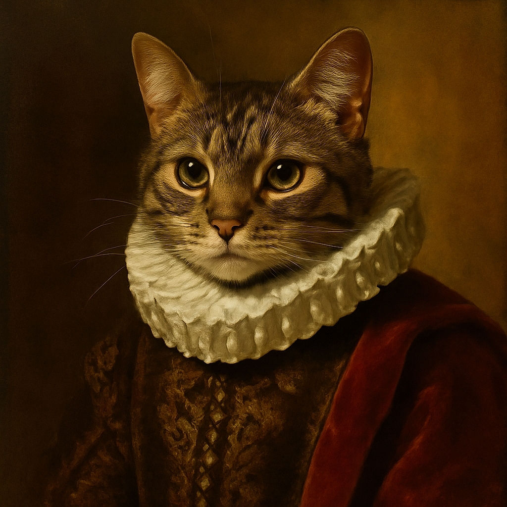 A curious tabby cat peeks out from under a white chair with wooden legs, its big eyes wide open and whiskers twitching in a cozy indoor setting with a wooden floor and a rug in the background.