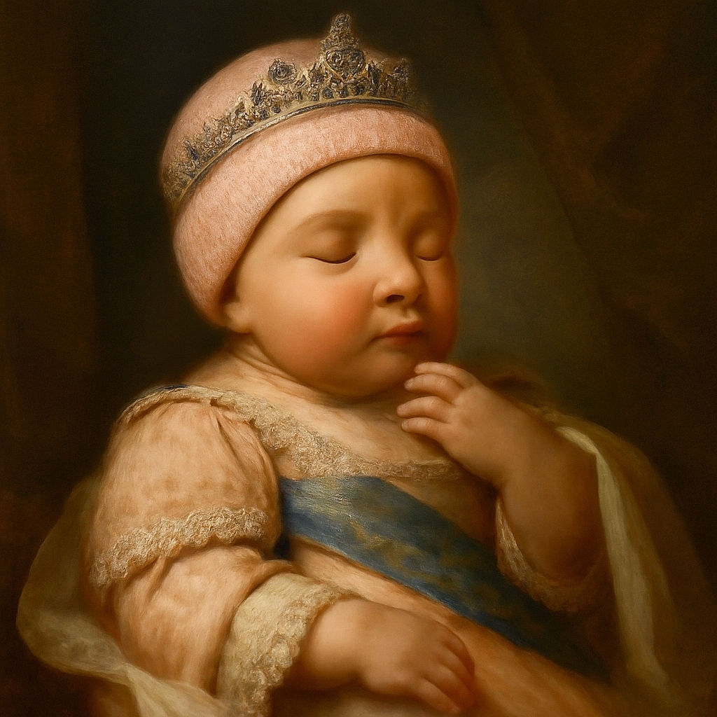 A peacefully sleeping newborn bundled in a cozy hospital blanket and a soft pink knit hat, with tiny fingers gently touching the face, capturing a tender and heartwarming moment.