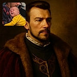 A tender moment captured where a young man gently cradles a sleeping baby in a bright yellow outfit, with the baby looking blissfully content and the man gazing softly downward, all set against a cozy indoor background.