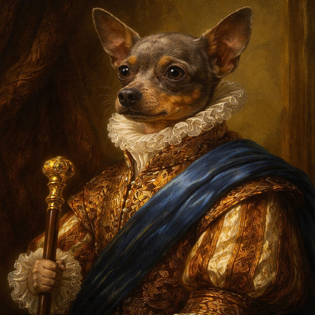 A small dog wearing a protective cone and a blue shirt lies resting on a colorful striped blanket, looking a bit forlorn but cozy in its soft surroundings.