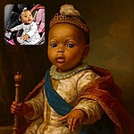 A curious baby with a tiny white hair bow reaches out from a comfy car seat, eyes wide with wonder, dressed in a cozy white onesie patterned with purple birds, surrounded by the cozy interior of a car.