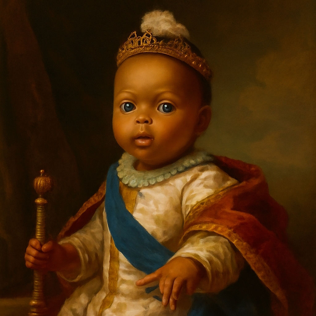 A curious baby with a tiny white hair bow reaches out from a comfy car seat, eyes wide with wonder, dressed in a cozy white onesie patterned with purple birds, surrounded by the cozy interior of a car.