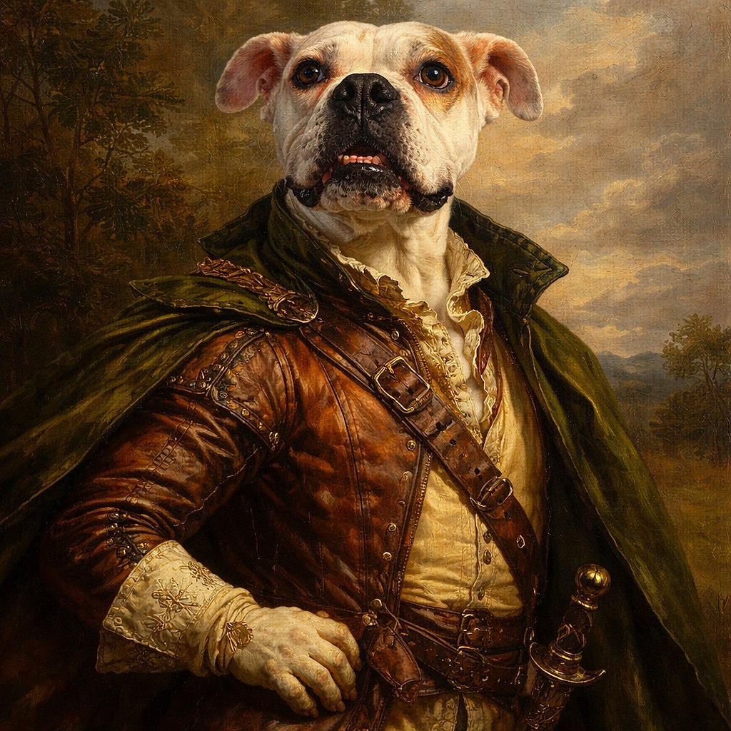 A charming white dog with a black collar looks up eagerly with a slightly goofy grin, sitting on a brown carpet next to a colorful pink and green stuffed toy. Another dog is partially visible in the background, adding to the cozy indoor scene.