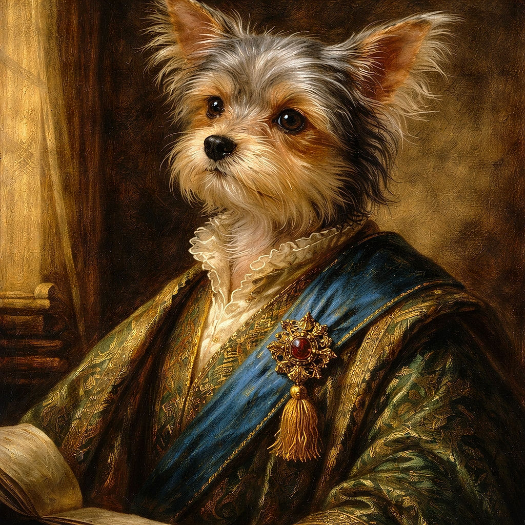 A tiny, eager pup stands on its hind legs with wet-yet-fluffy fur and big shiny eyes, begging for attention from atop a bright blue surface — pure adorable determination.