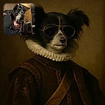 A small black and white dog wearing oversized aviator sunglasses is being held up by a person in a cozy wood-paneled room, striking a cool and confident pose as if ready to star in a canine action movie.