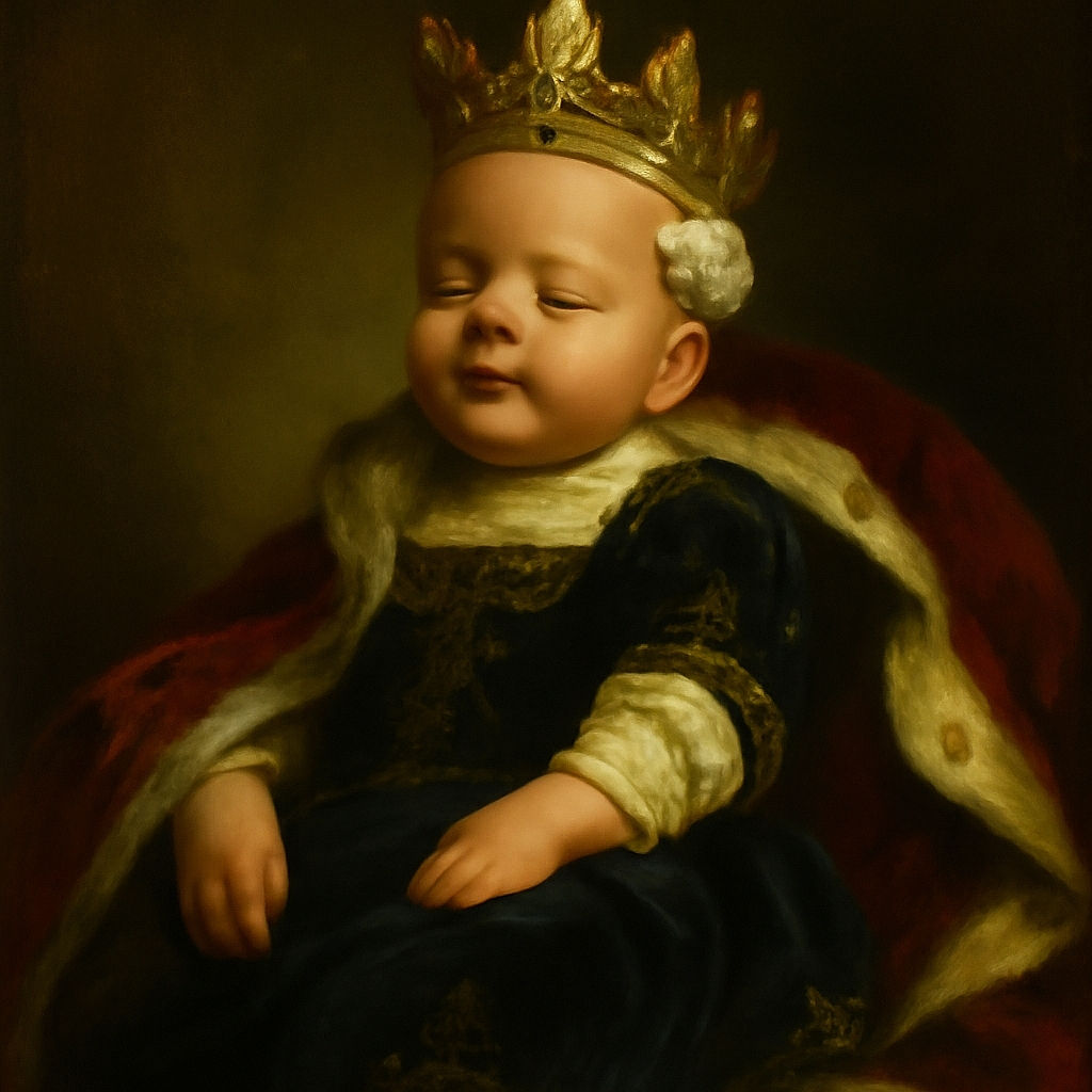 A cute baby with a peaceful smile is dressed in a black onesie with a sparkling message, wearing cozy Nike booties and a white flower headband, resting comfortably on a dark background.