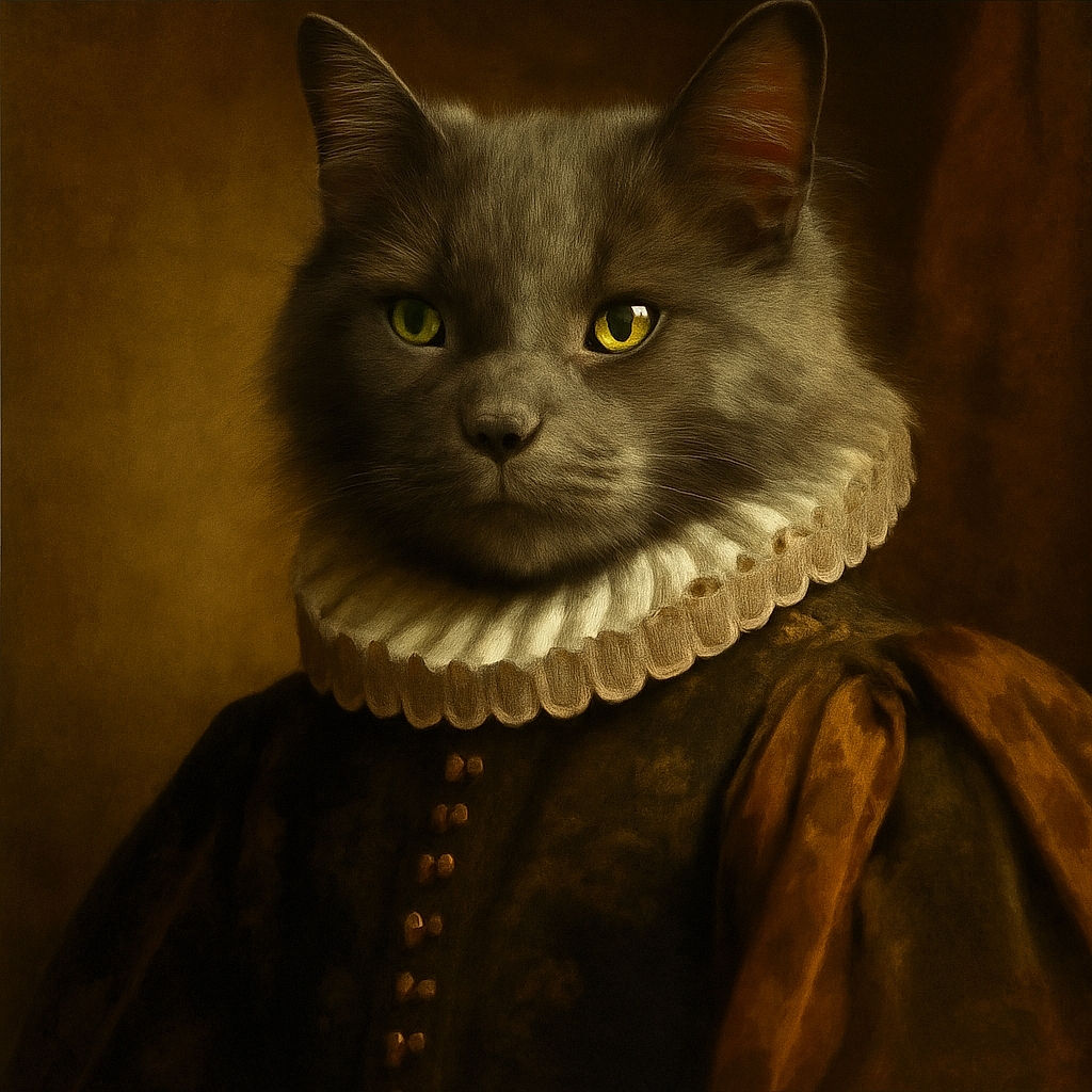 A close-up shot of a gray cat's face lying on a soft textured surface, with a dreamy and slightly sleepy expression, the background gently blurred to highlight the cat's fur details and greenish-yellow eyes.