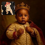 A tiny baby in a cozy snowman-patterned onesie lies on a dark bedspread, eyes wide open and hands playfully raised, looking curiously at the world.