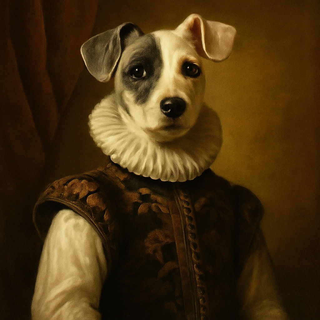 A cute puppy with a black patch over one eye sits on a cozy couch covered with blankets. The background shows some household items slightly out of focus, making the puppy the clear star of this warm, homey snapshot.