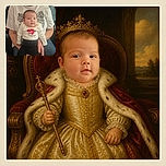 A wide-eyed baby sits proudly in a parent’s lap, looking like a tiny CEO in a floral outfit while the grown-up provides expert armrest and security services. The cozy indoor setting and candid framing give the portrait a warm family-photo feel.