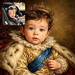 A wide-eyed baby with fluffy hair sits securely strapped in a car seat, gazing curiously at the camera with soft natural light highlighting the innocence of the moment.