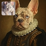 A charming French Bulldog puppy with striking blue eyes and enormous ears lounges comfortably on a soft surface, looking curiously at the camera as if plotting its next adorable mischief.