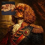 A fluffy, caramel-colored dog is curled up on a dark fabric surface, looking cozy and contemplative. Its curly fur and gentle eyes add to the charm, making it look like the perfect cuddle buddy on a lazy day.