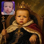 A wide-eyed baby sits in a purple swing, looking intensely serious as if personally offended by the laws of gravity. The close-up portrait is clear and well-lit, with gray safety straps and a colorful playground-style seat framing the tiny philosopher.