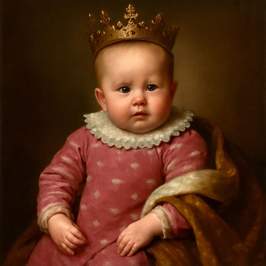 Two adorable babies are lying on a cozy blanket with a giant teddy bear behind them. One baby is dressed in a pink onesie with white cat faces, looking curiously at the camera, while the other sports a red and black checkered outfit with a cute white hat with pom-poms, looking slightly surprised. The colorful blanket beneath them adds a playful vibe to this heartwarming scene.