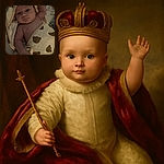 A cute baby wrapped in a cozy bear-patterned towel looks curiously at the camera, one arm raised as if waving hello, with soft lighting giving a warm and intimate feel.