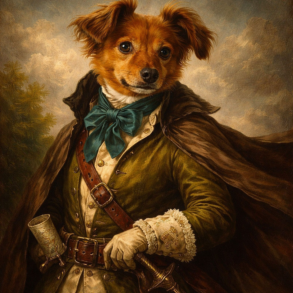 A charming small dog with fluffy paws and a stylish teal bow tie lounges comfortably on a couch, looking curiously at the camera with bright, expressive eyes. The cozy background with blankets and cushions adds a warm, homely vibe.