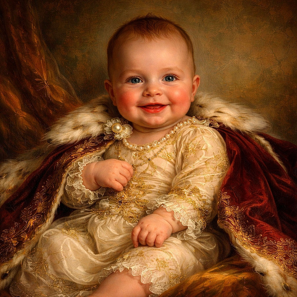 A cheerful baby lounging comfortably on a bed surrounded by fluffy white pillows, flashing an adorable smile that could melt anyone's heart. The warm lighting adds a cozy and inviting feel to the scene.