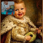 A cheerful toddler sits on colorful foam mats, holding a small green ukulele with a kiwi design, surrounded by playful toys and a bright, cozy room.