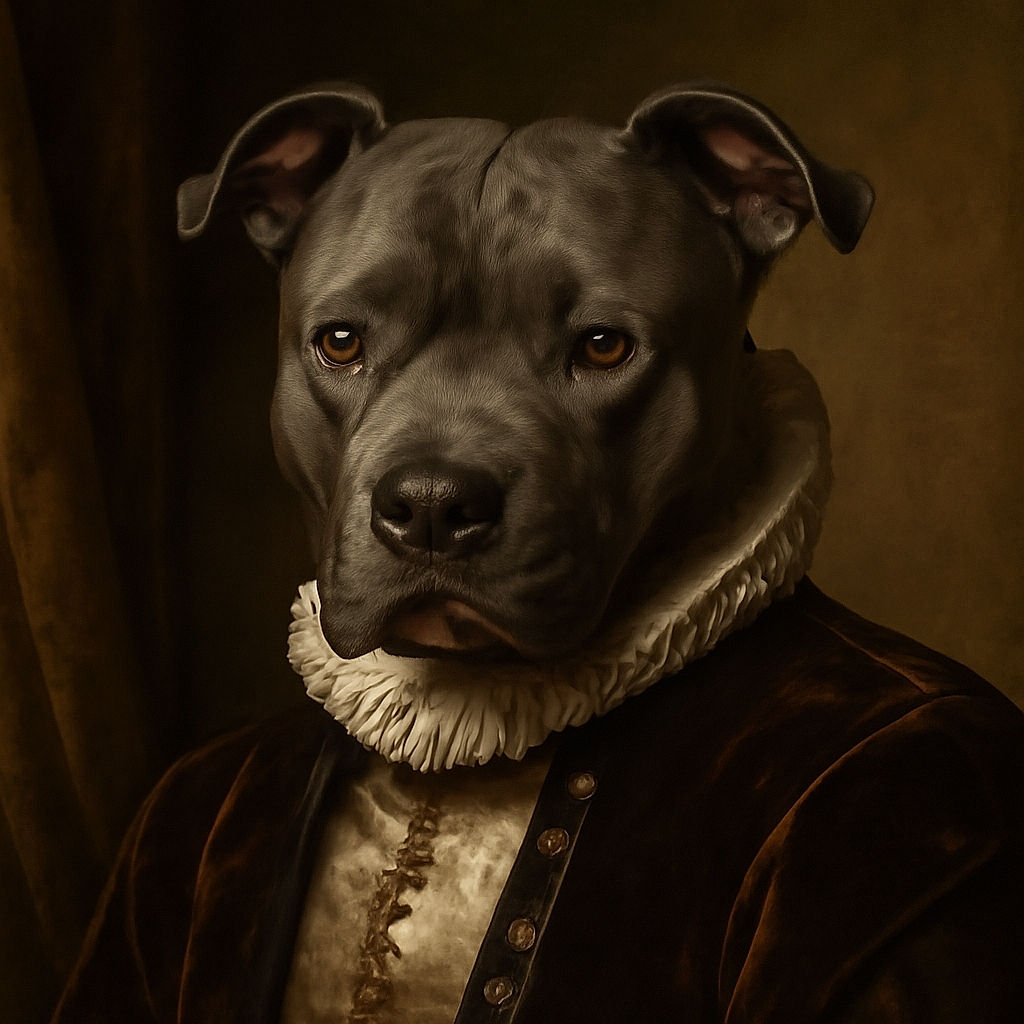 A close-up photo of a dog resting its head on a cozy blanket on a wooden floor, with a hint of green eye reflection from the camera flash, giving it a slightly mysterious look.