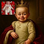 A smiling baby dressed in cozy cream pajamas featuring a festive Winnie the Pooh design, sitting comfortably on a bright red Christmas-themed blanket adorned with Santa, reindeer, and snowflakes. The joyful expression and holiday backdrop create a warm, cheerful vibe.