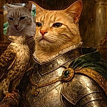 A close-up photo of a light brown cat with soft fur and expressive eyes, looking contemplative. The background is blurred, drawing attention to the cat's detailed face and whiskers.