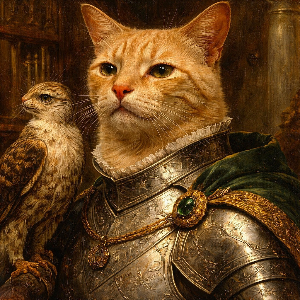 A close-up photo of a light brown cat with soft fur and expressive eyes, looking contemplative. The background is blurred, drawing attention to the cat's detailed face and whiskers.