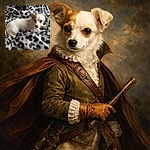 A small white dog lounges on bold black-and-white leopard-print bedding, giving the camera big, soulful eyes and a slightly suspicious side-glance as if judging your snack choices. The rumpled sheets create dramatic contrast and cozy vibes while the pup steals all the attention.