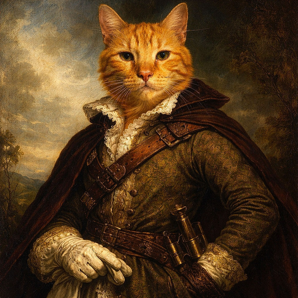 A cozy orange tabby cat wrapped snugly in a black and white zebra-striped blanket, giving a relaxed and slightly sleepy stare, with a softly blurred background of a home interior.