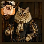 A fluffy blue-eyed cat sits proudly on a warm wooden kitchen counter, looking like it has been appointed head chef despite bringing absolutely no culinary qualifications. Utensils, bottles, a grinder, and a soap dispenser create a cozy kitchen backdrop.