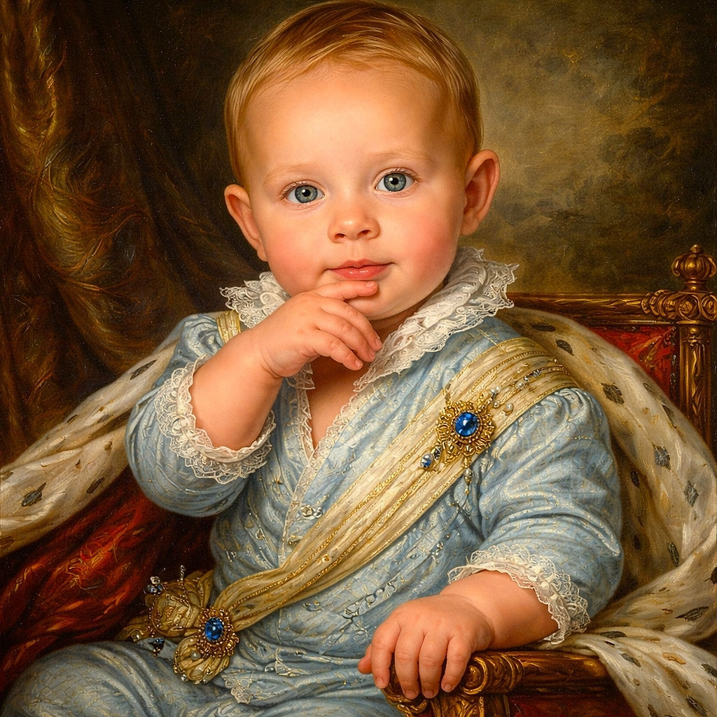 A curious baby sitting comfortably in a stroller, wearing a blue striped shirt, with fingers in mouth and wide eyes exploring the world, surrounded by everyday stroller accessories.