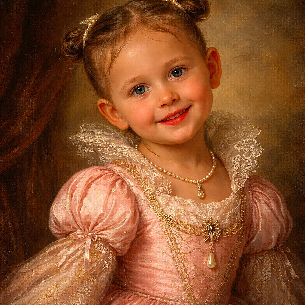 A beaming little girl with tiny pigtails and a gap-toothed grin lounges against a cushioned seat — the kind of picture that radiates sticky-fingered joy. Soft natural light from the window highlights her sparkling eyes and rosy cheeks while her pink-striped outfit adds cheerful pattern to the cozy interior.