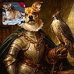 A charming tan dog with white markings lounges comfortably on a Snoopy-themed blanket, looking alert and curious. The background shows a cozy setting with pillows, and a text overlay indicates the dog's name and age, adding a personal touch.