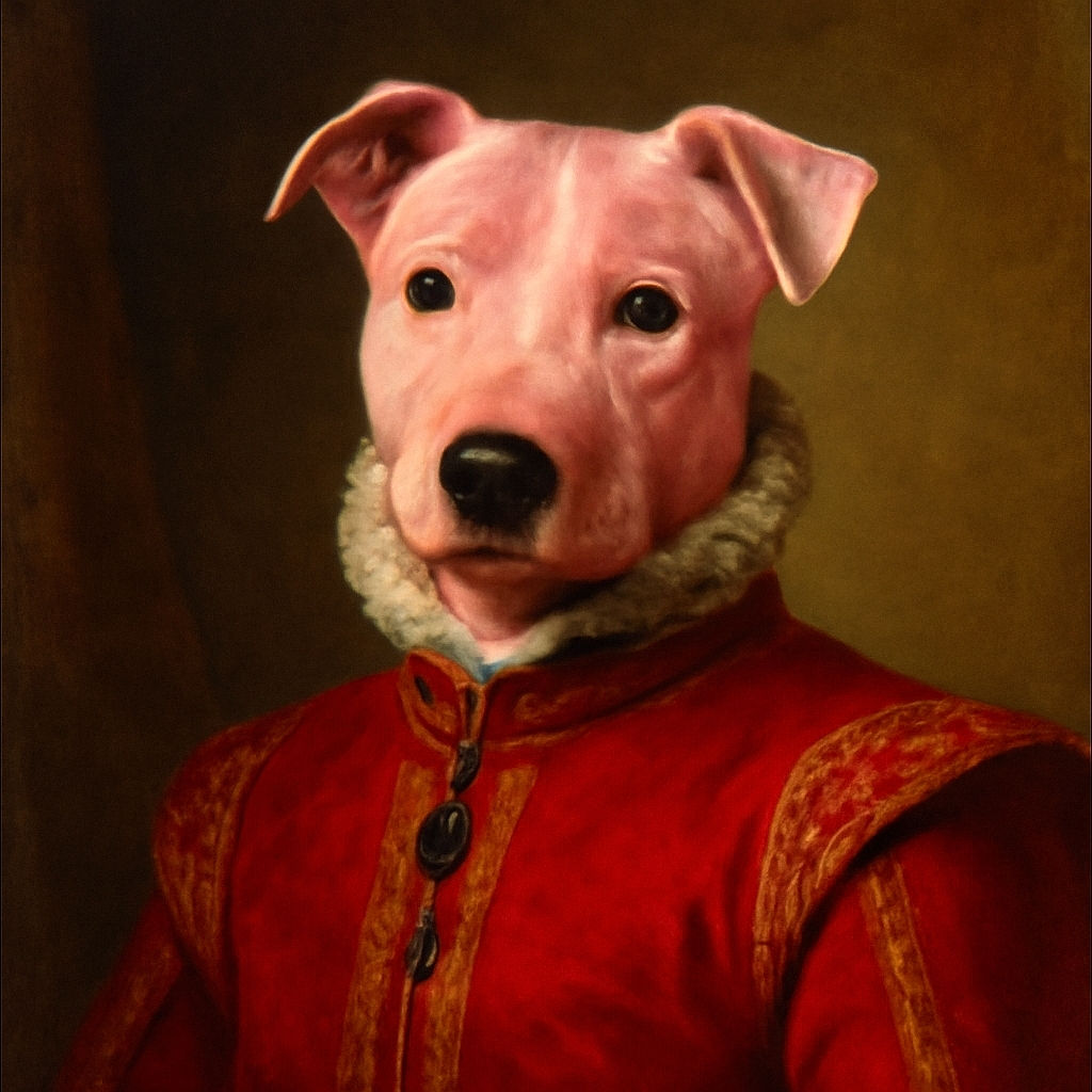 A charming white puppy wearing a bright red jacket lounges comfortably amidst a cozy pile of blankets and bags inside a vehicle, looking curiously at the camera with a slight head tilt.