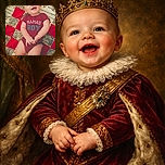 A joyful baby wearing a maroon onesie with 'MAMA'S BOY' printed on it lies on a colorful patchwork quilt, smiling widely with hands clasped, radiating pure happiness and innocence.