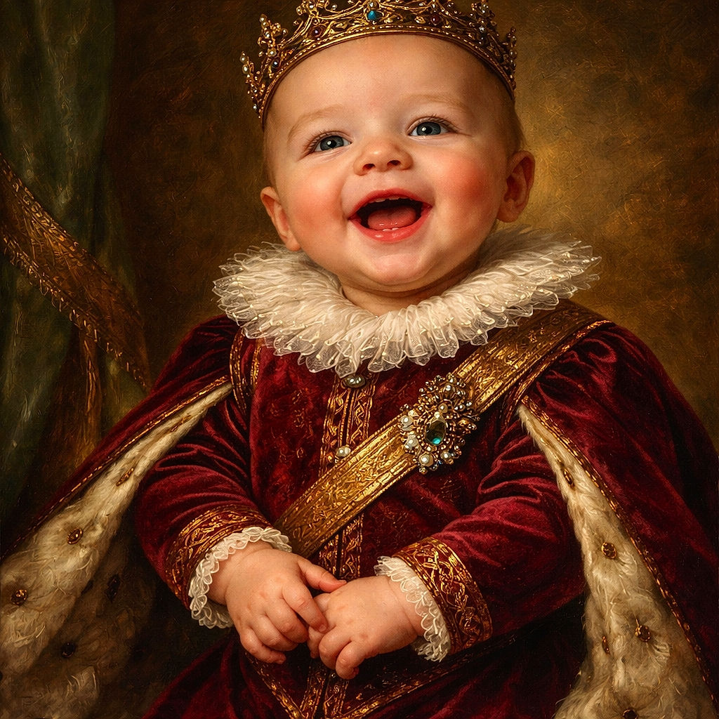A joyful baby wearing a maroon onesie with 'MAMA'S BOY' printed on it lies on a colorful patchwork quilt, smiling widely with hands clasped, radiating pure happiness and innocence.