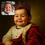 A cheerful baby with a bright smile is nestled among cozy blankets, wearing a white outfit dotted with tiny paw prints, radiating warmth and happiness.