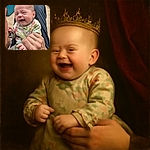 A joyful baby with a floral onesie is laughing heartily while being gently held by an adult sitting on jeans-clad legs, capturing a tender and candid moment of pure happiness.