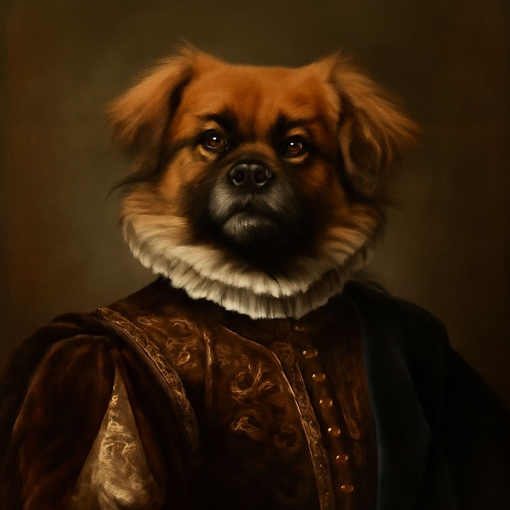 A fluffy dog lounges comfortably on a cozy gray quilted sofa, gripping a bright blue spiky toy with its paw, surrounded by soft cushions and a fuzzy white pillow, looking relaxed and slightly curious.