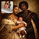 A cozy family moment captured in a bathroom mirror selfie: a woman in a red swimsuit holds a curious baby while a man in a black tank top smiles holding the phone, all framed by a typical bathroom setting with a sink and shower in the background.