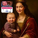 A smiling woman and a baby posing closely for a warm selfie, with the baby looking adorable and the woman beaming. The photo is part of a contest page with lots of overlay text about votes, rankings, and qualifications, making the image feel like a proud moment captured online.