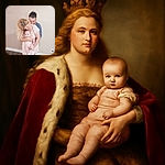 A tender family moment where a woman lovingly holds a baby, while a man peeks over her shoulder with a playful expression. The soft lighting and simple background highlight the warmth and closeness of the trio.