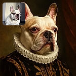 A curious French Bulldog stands indoors on a speckled floor, its large ears perked up and eyes looking intently to the side, with a plain door and wall in the background providing a simple, clean setting.