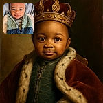 A close-up of an adorable baby bundled in a cozy, fluffy jacket with a soft blue blanket background, showing a calm and curious expression with glistening eyes and a hint of a smile.